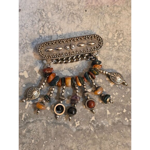 Silver Brooch With Dangling Gemstones - Picture 7 of 7